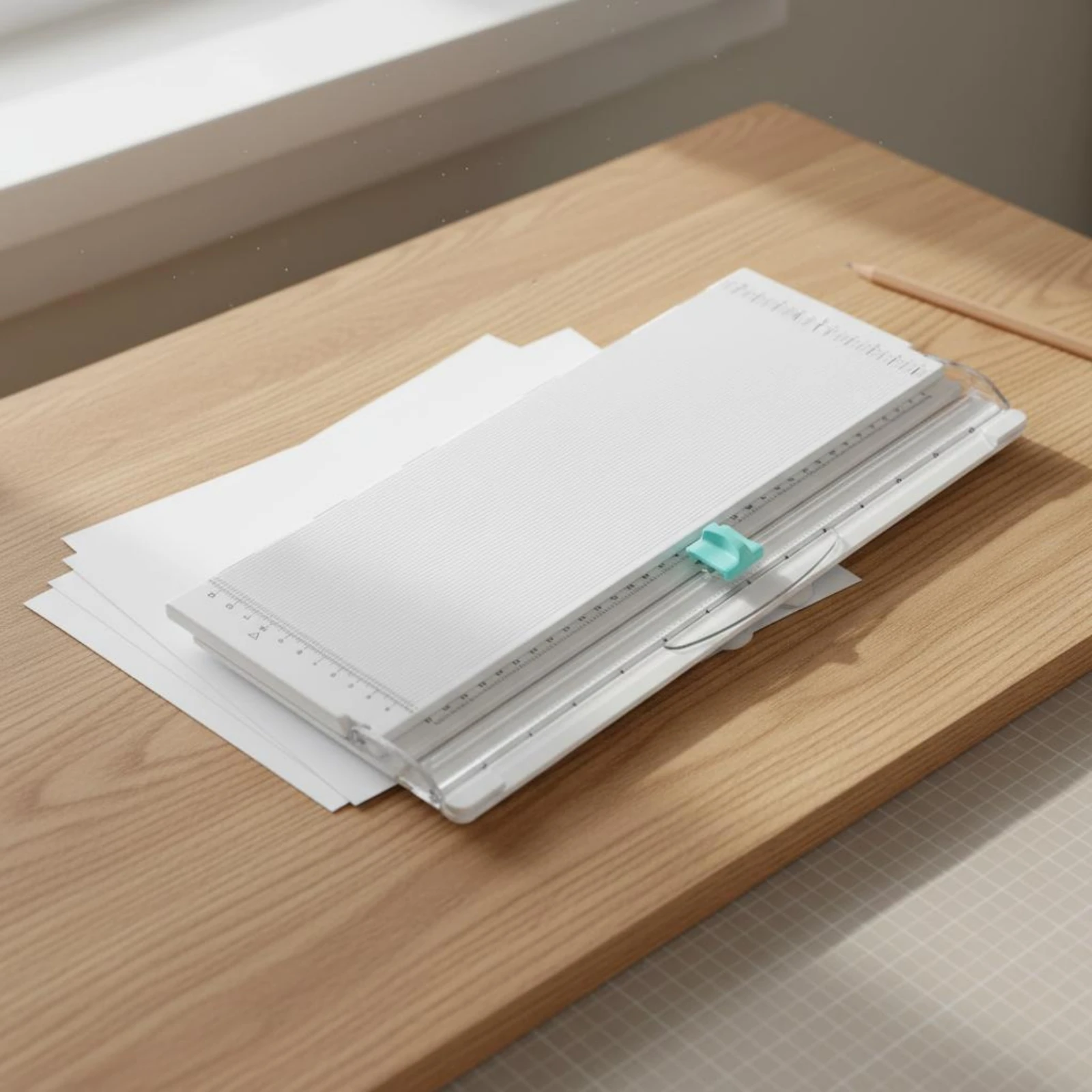 

Foldable Paper Cutter Ruler Track A4 Paper Cutter Office Supply Measurement Markings Ribbed
