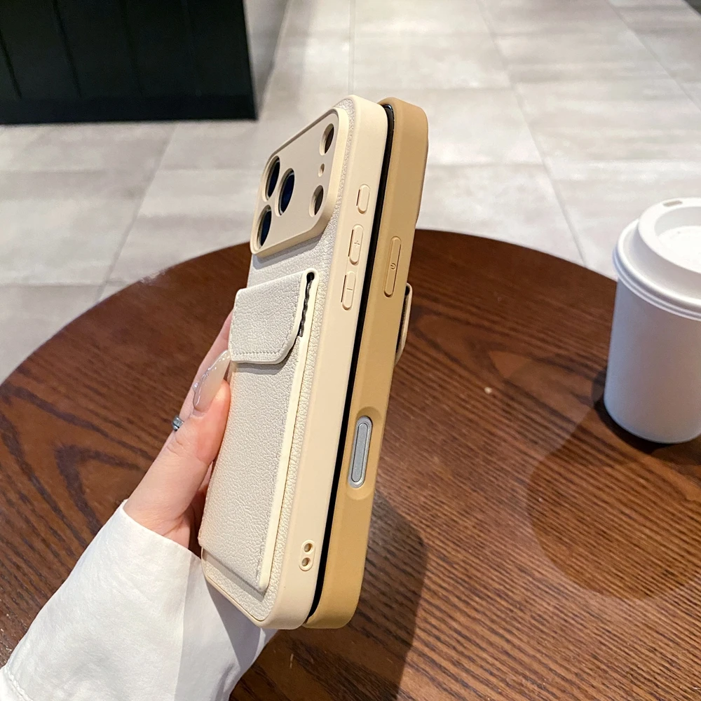 iPhone 17 ProMax、iPhone 17 Air、16、14、15 Pro Max Plus、13、12 Mini、16e、11用レザーカバー、カードスロット付きウォレットブラケットケース