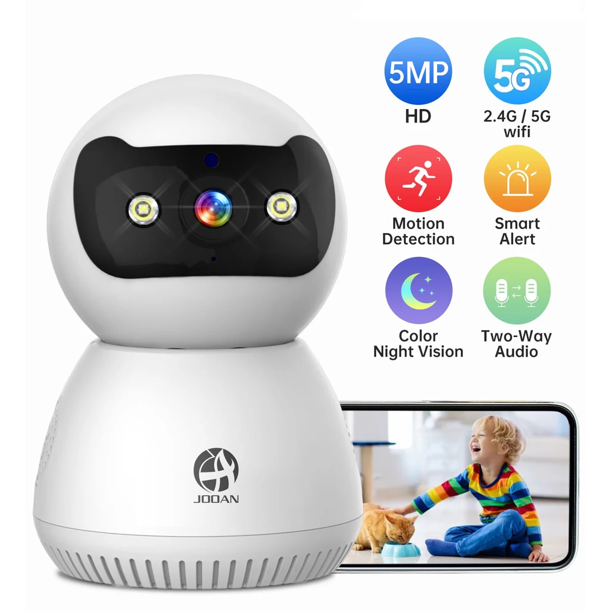Jooan 5MP Smart WiFi IP Camera Surveillance Camera Automatic Tracking Indoor Wireless Security Home CCTV Baby Monitor