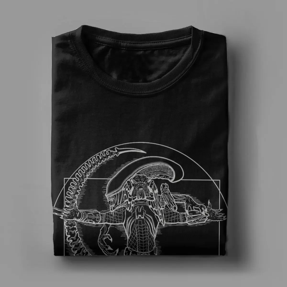 Vintage Vitruvian Hunters Alien Movie Xenomorph T-Shirt Men Round Neck 100% Cotton T Shirts Short Sleeve Tees New Arrival Tops