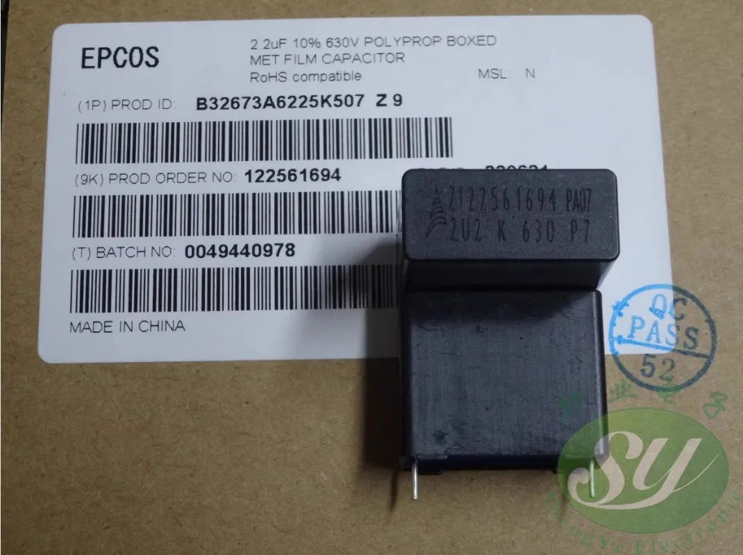 

EPCOS 2.2uf/630v 2u2 225 New 22.5mm thin film capacitor B32673A6225K507