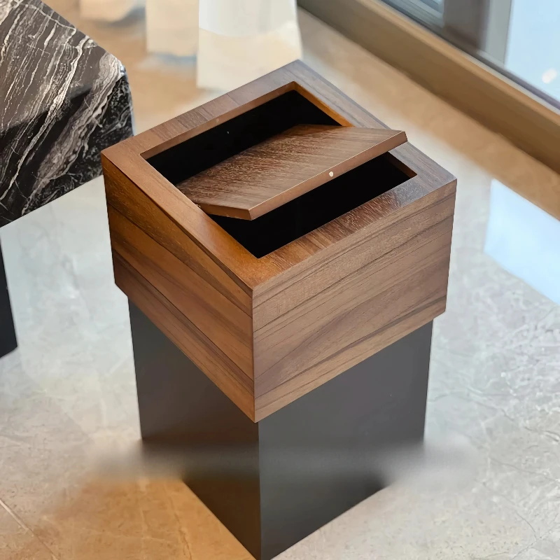 

Trash can household living room light luxury wooden bedroom hotel with cover creative ins
