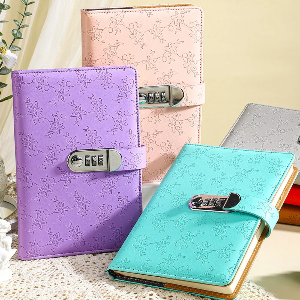 A5 Retro Password Book with Lock 200 Pages Thickened Embossed Student Notepad Waterproof Protecting Secrets Diary Notebook