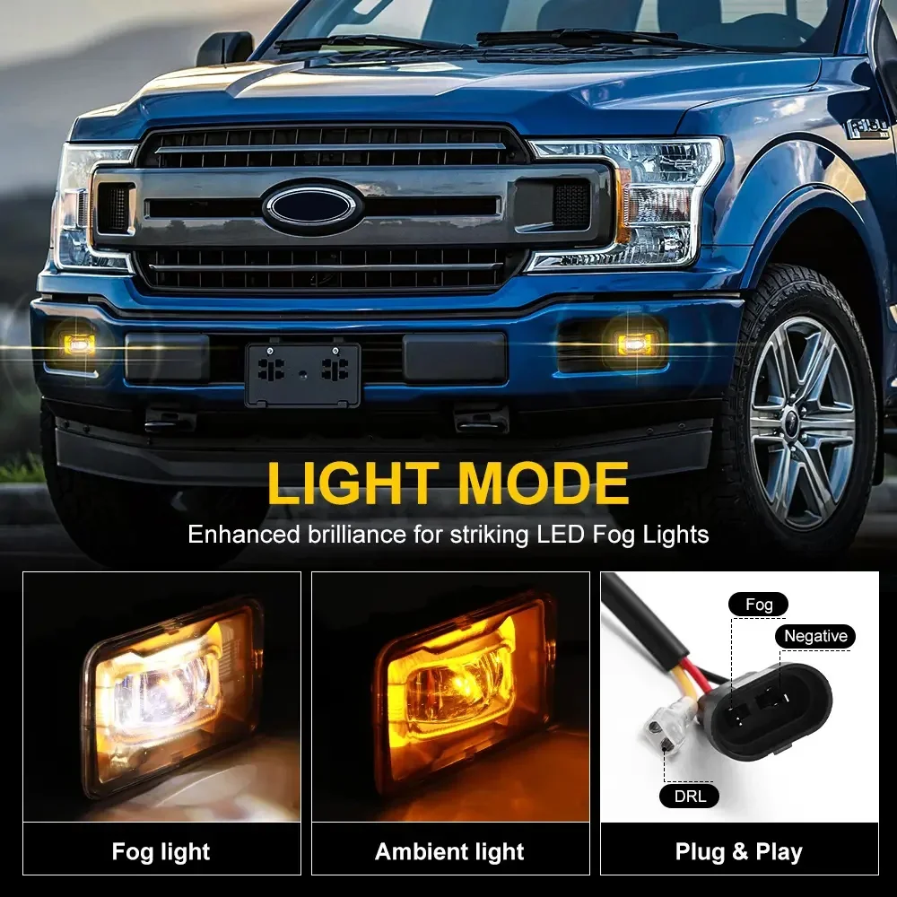 

For Ford F-150 2015-2020/2017-2022LED Fog Light Kit Replacement, Super Duty with White Fog Lights+ Amber DRL/Turn Signal