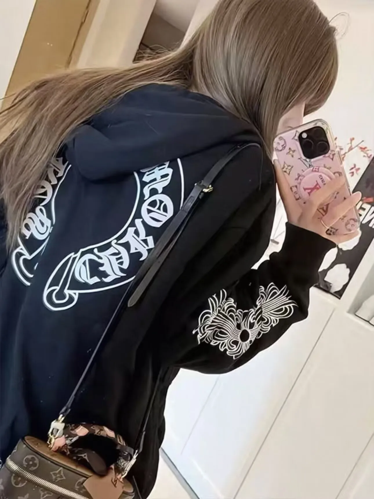 Street Sle Hoodie Damen Herbst Winter Casual Paar Offene Strickjacke Jaet Loose Fit Bedruckt Lange Sve Reißverschluss