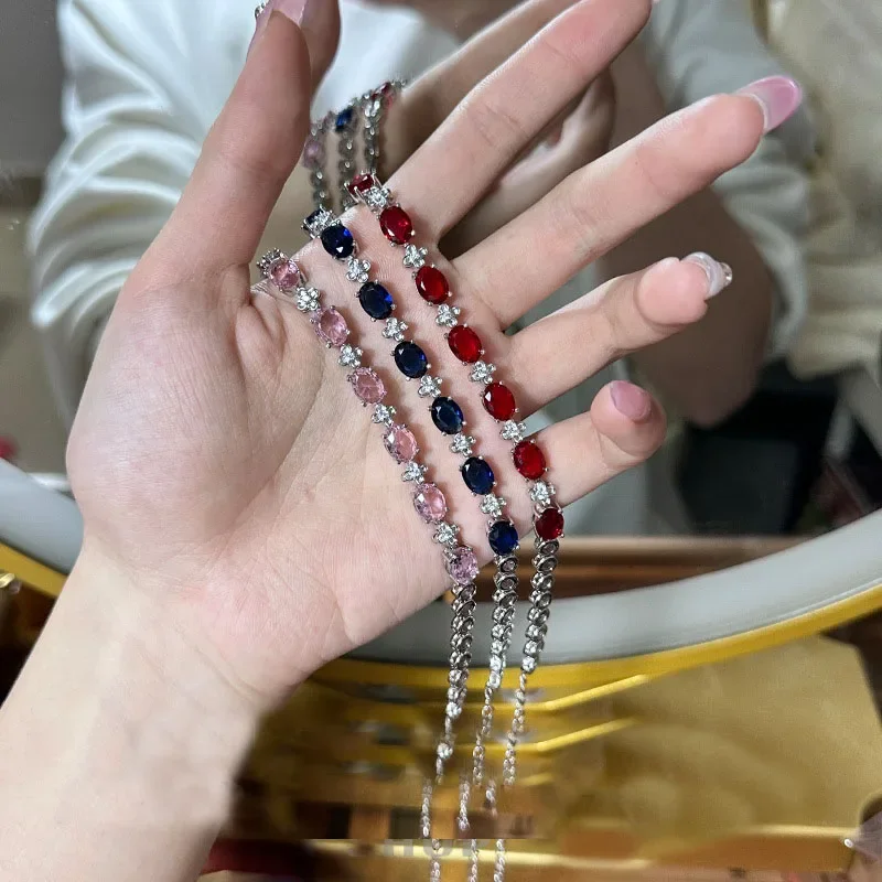 

MDL Moissa!ite Style Colored Gemstone European And American Niche Design Imitation Sapphire Blue Tourmaline Fine Fashion