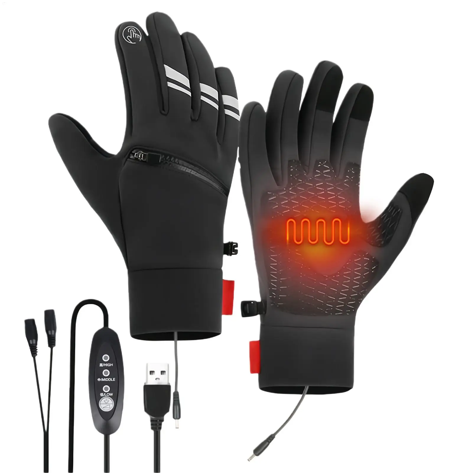 

Winter USB Heated Gloves Touch Screen Heated Motorcycle Gloves Windproof Heating Thermal Gloves Anti-Slip Hand Warmer