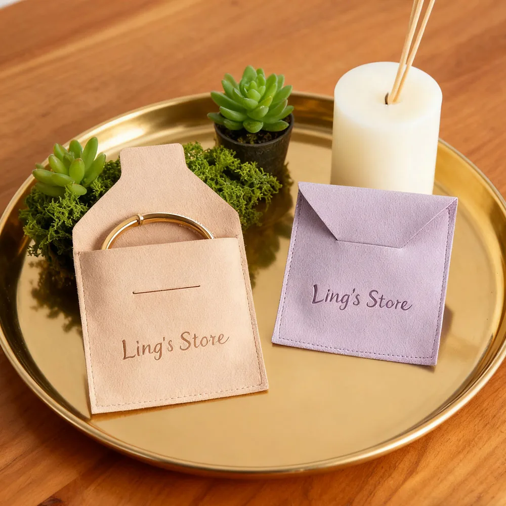 

100Pcs/Lot Custom Logo Jewelry Suede Bag Microfiber Velvet Pouch For Bracelet Necklace Ring Earring Packaging Wedding Gift Bags