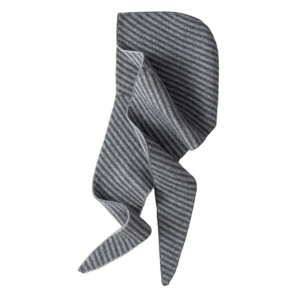 Adults Women Striped Personalized Winter 100% Pure Cashmere Striped Knitted Hooded Hat Tie Strap Ear Protection Fashion Headwear