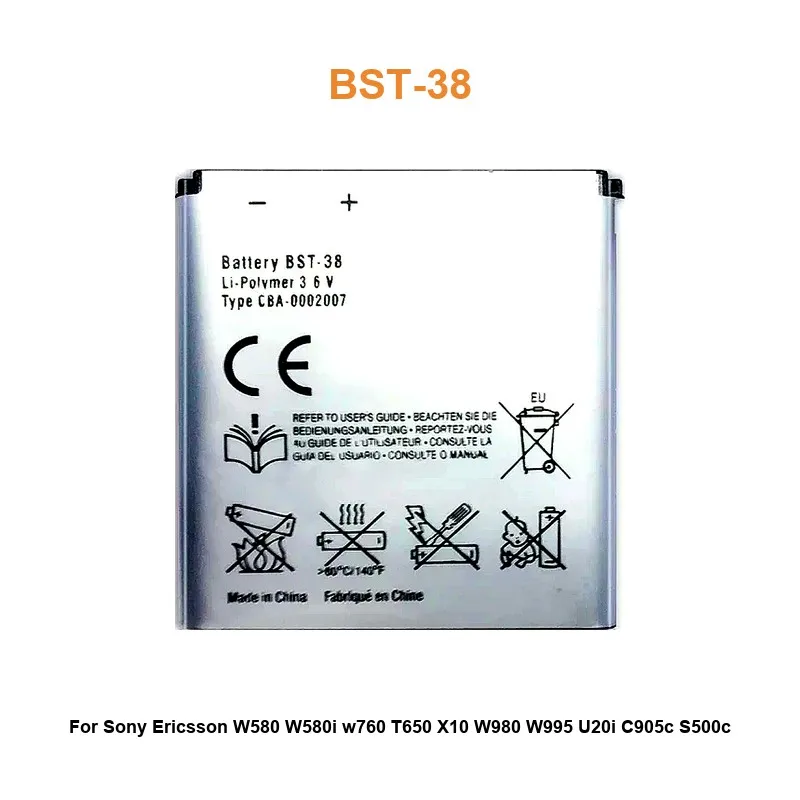 

BST-38 Mobile Phone Battery For Sony Ericsson W580 W580i w760 T650 X10 W980 W995 U20i C905c S500c W580c C902 C905 BST 38
