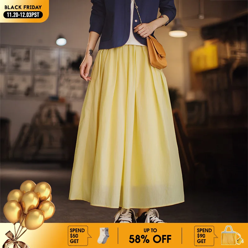 

Maden Women's Flowy A-Line Skirt Lightweight Puffy Tulle High Waist Elastic Skirt Elegant Long Pleated Maxi Skirt for Summer