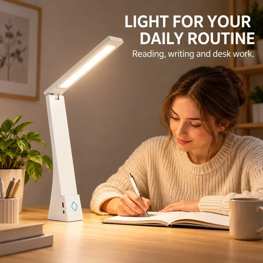 USB Rechargeable Desk Light Folding LED Lamp Touch Control Adjustable Brightness 3 Color Modes for Home Office Study Table Light