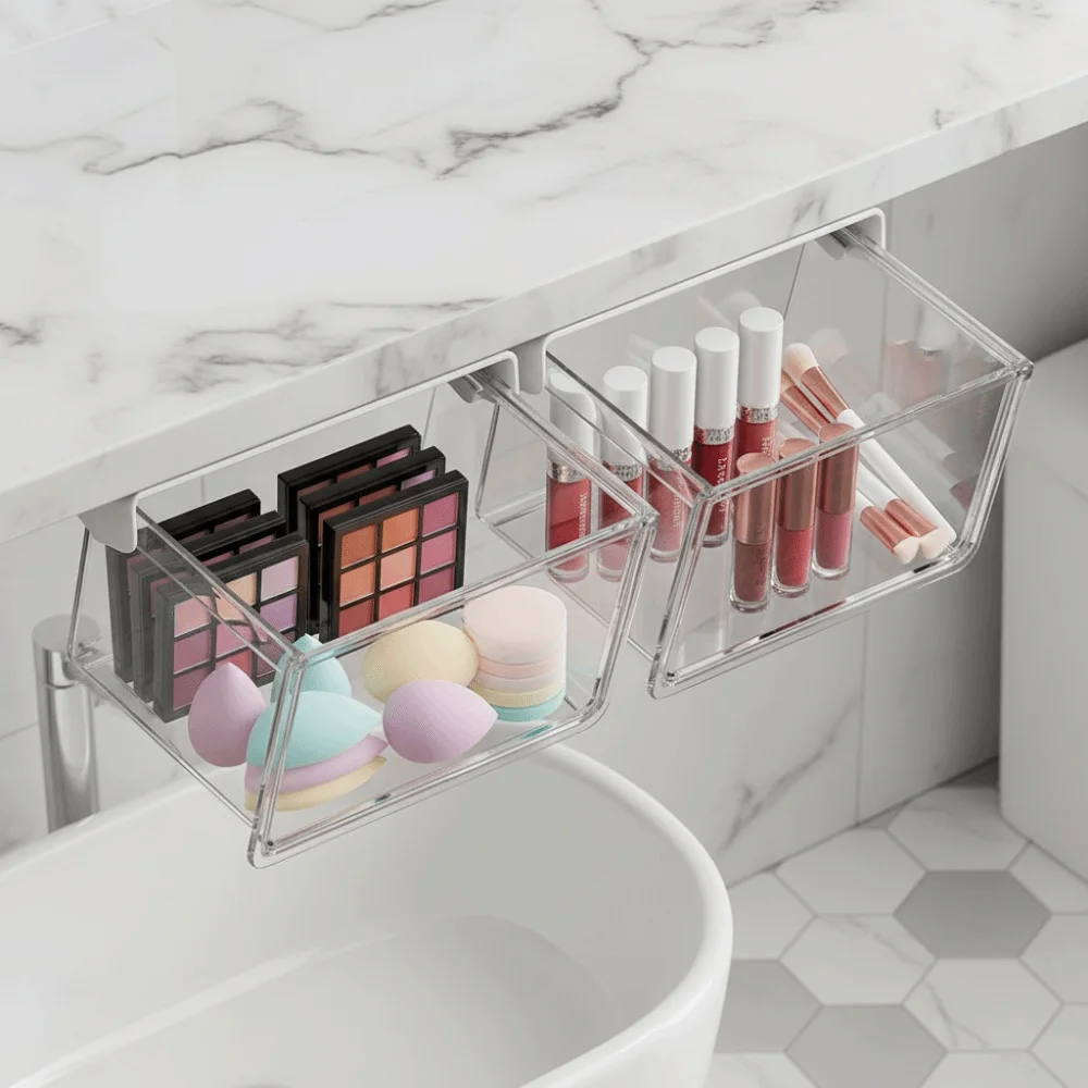 

Пластиковый контейнер для хранения с выдвижными ящиками, самоклеящийся, большой емкости, для косметики, прозрачный, экономит место