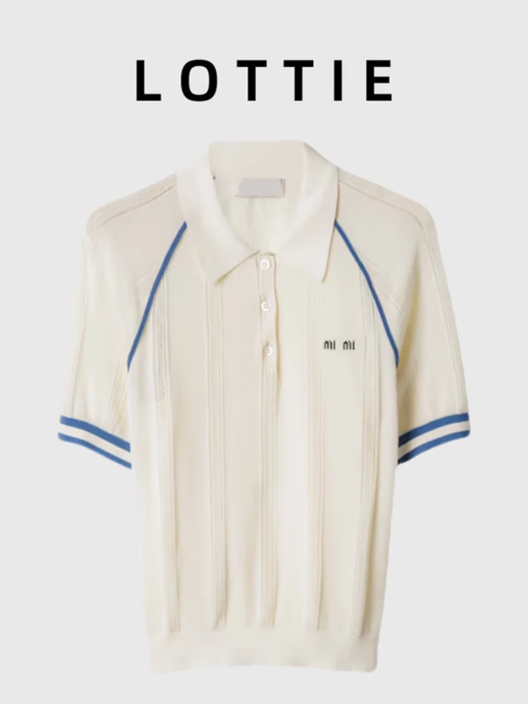 

Lotton Summer New Color Blo Stripes Knitted irt Cotton Knitted Top Letter Logo Contrast Color Dr irt