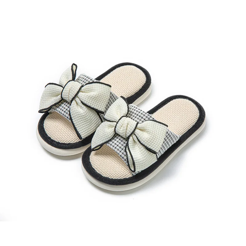 Wholesale European and American Thick Soled Home Cotton Linen Slippers for Women New Bow Linen Slippers Indoor Cool Slippers