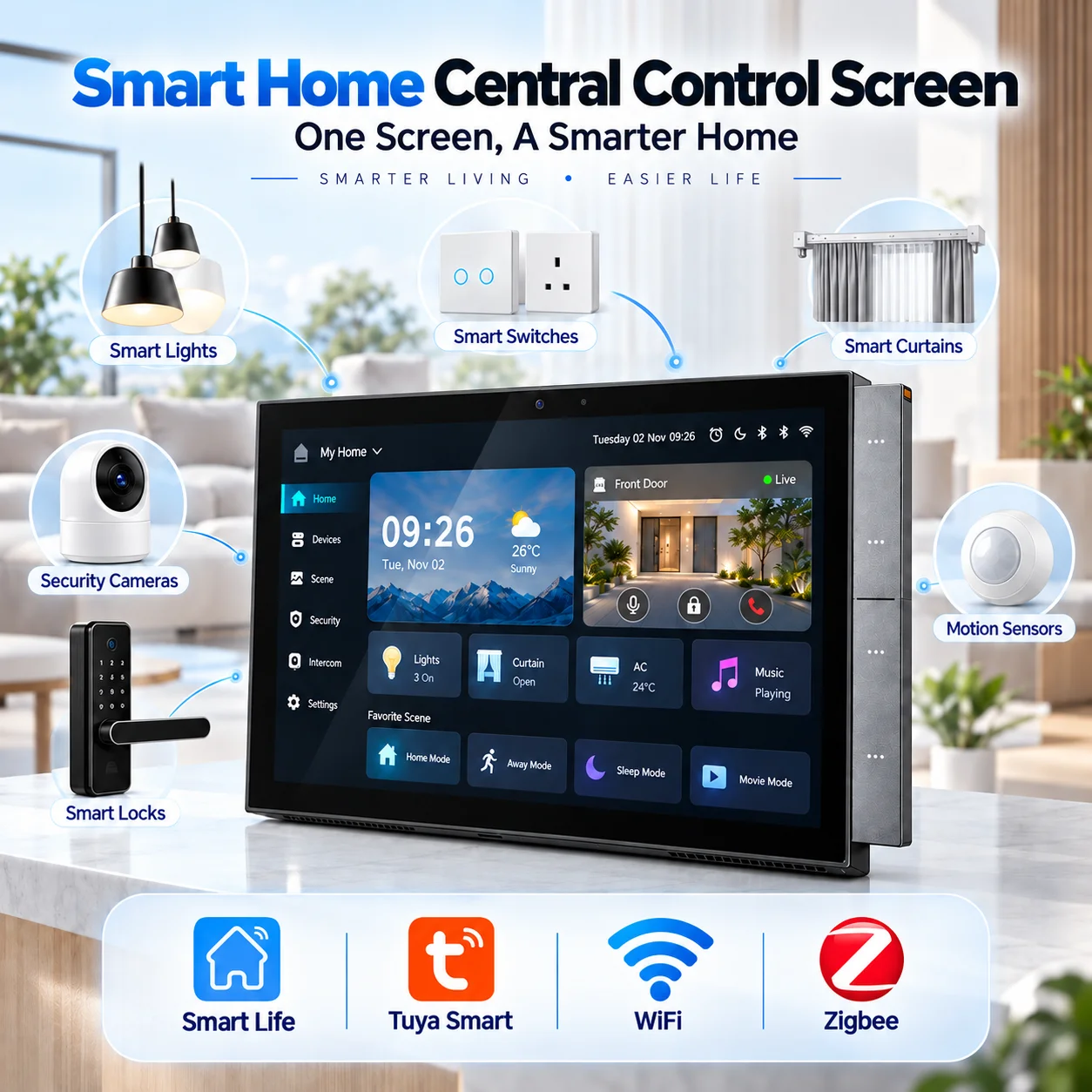 10 Inch Smart Home Touch Control Panel Tuya Zigbee Smart Voice Control Panel with Alexa and Video Intercom