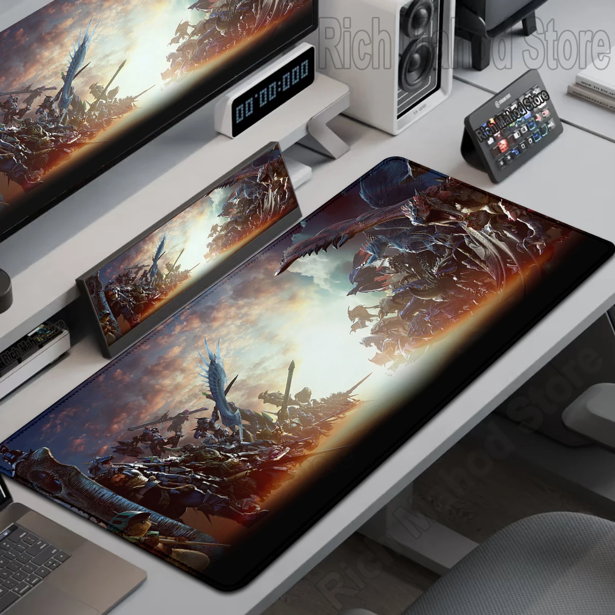 

Large Mousepad Game Monster Hunter Wilds Mouse Pad Gamer Desk Pad Computer Gaming Accessories Stitch Edge Rubber PC Keyboard Mat