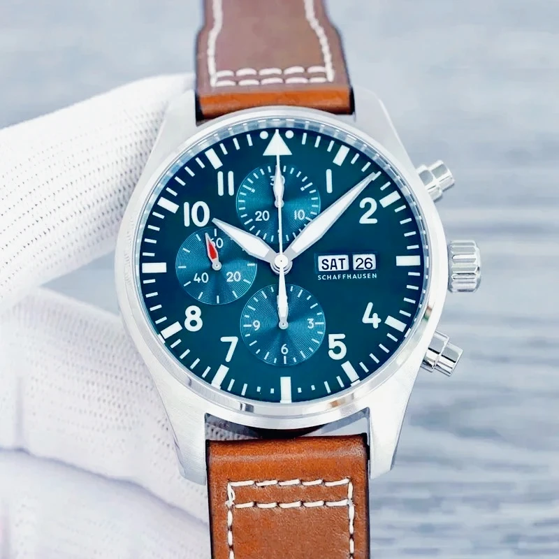 Classic Big Pilots Mens Mechanical Watches Premium 904L Stainless Steel Case Vintage Blue Brown Tone Exquisite Coloring Design