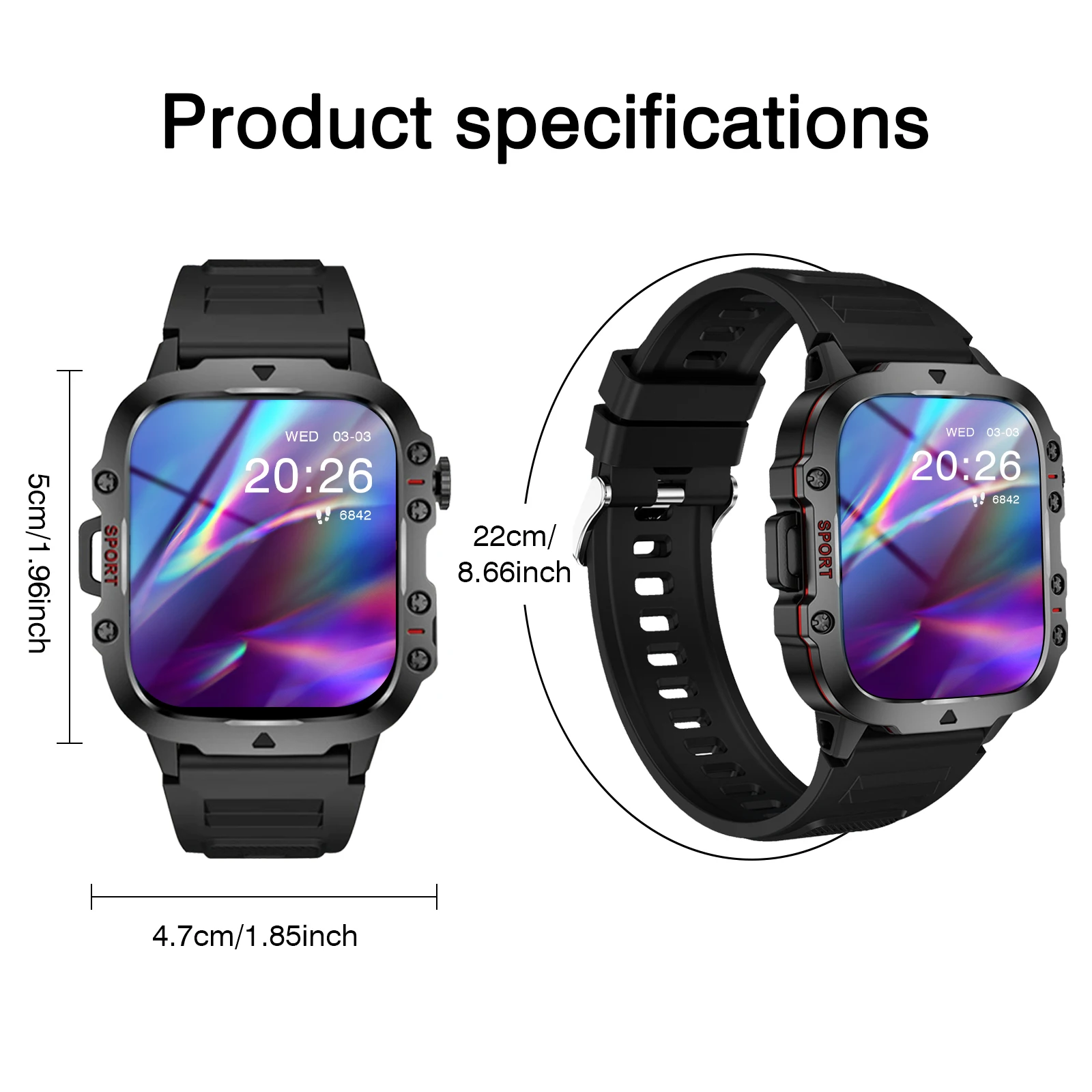 Smart Watch With Flashlight Function, Wireless Calls, Message Reminders, Suitable For Iphone And Android Phones