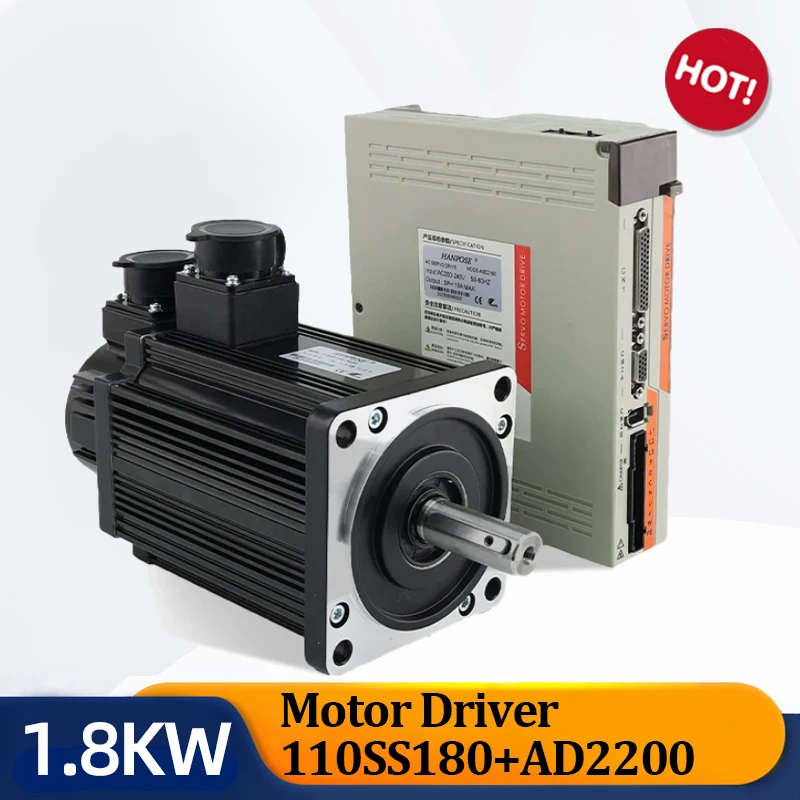 110SS180-6030 5N.m 6.0A AC200-220V ASD2200 Servo Drive + 3M Cable CNC Medical Instruments Equipment AC Servo Motor Kit 1.8KW