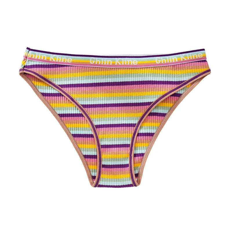 Rainbow Stripes Women 100% Cotton Underwear With Seamless Panty Sporty and Breathable Briefs