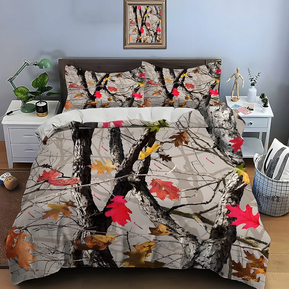 

Autumn bare branches and colorful camouflage Bedding Set for Kids Luxury Gift 3pcs Digital Print Comforter Set Soft Comfortable