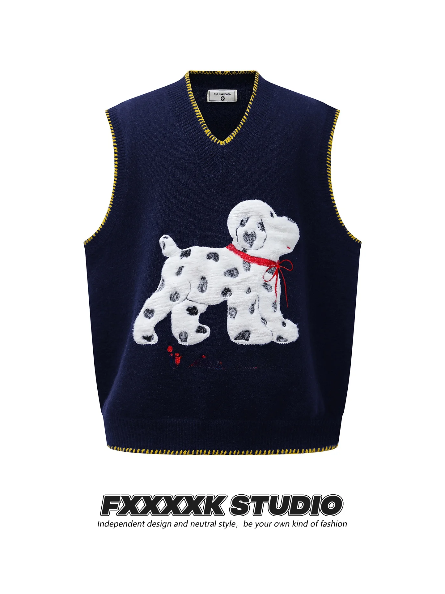 

Original FXK Cute Plu Dog Color Blo Knitted Vest Loose Fit V Ne Svel Faionable Women's Casual Sle Animal Pattern