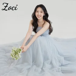 Zoci Elegant Strapless Korea Wedding Dresses Soft Pleat Tulle Performance Dress Customized Korea Photo Shoot Bridal Party Gown