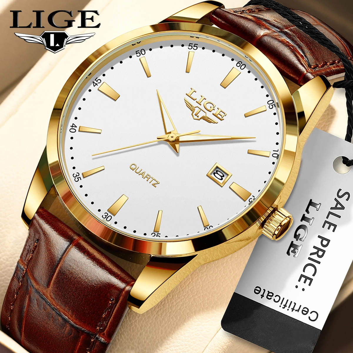 LIGE Business Mens Watches Luxury Casual Man Watch Luminous Chronograph Date Waterproof Wristwatch Quartz Watches Leather Clock