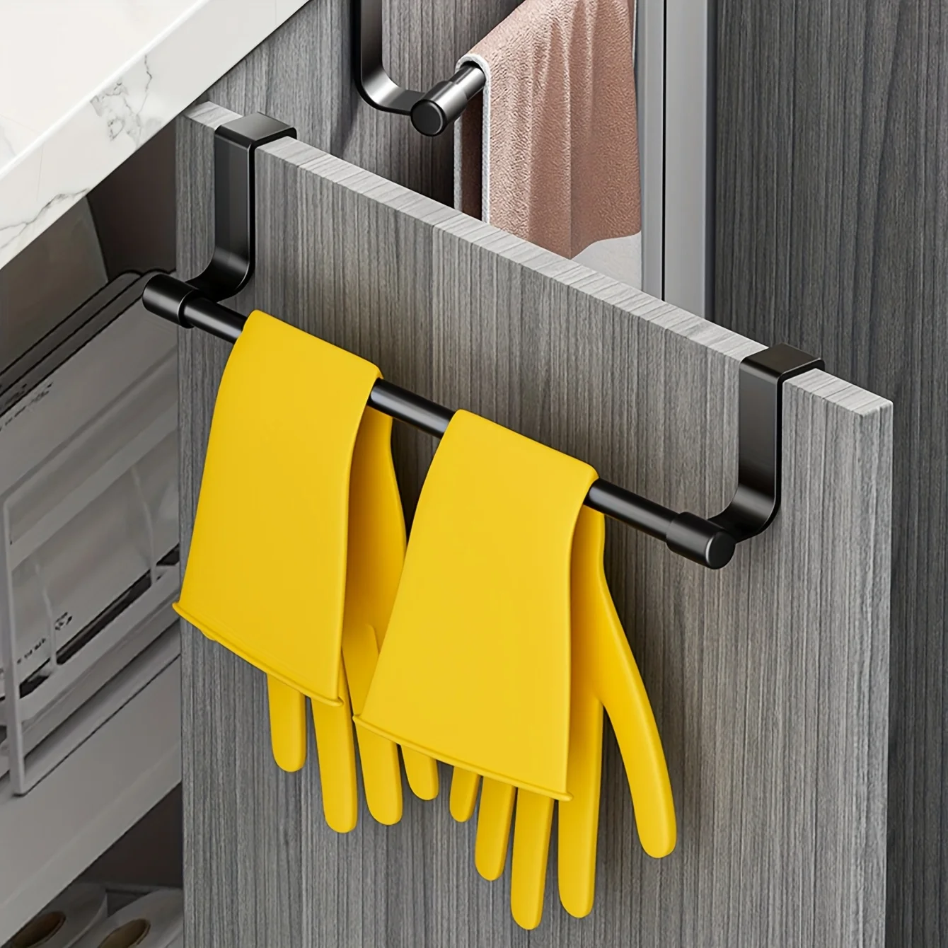 رف مناشف خزانة المطبخ المثبت على الحائط - رف قماشي موفر للمساحة مناسب للمنازل والحمامات، لا يتطلب حفر