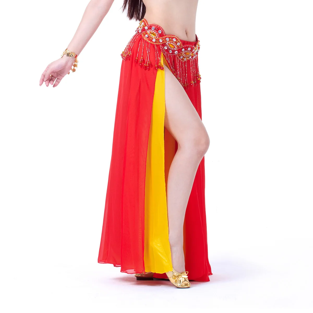 Big Swing Belly Dance กระโปรงผู้หญิง Belly Dance เครื่องแต่งกาย2 Slits กระโปรงชีฟอง Belly Dancer กระโปรง Belly เต้นรำกระโปรง