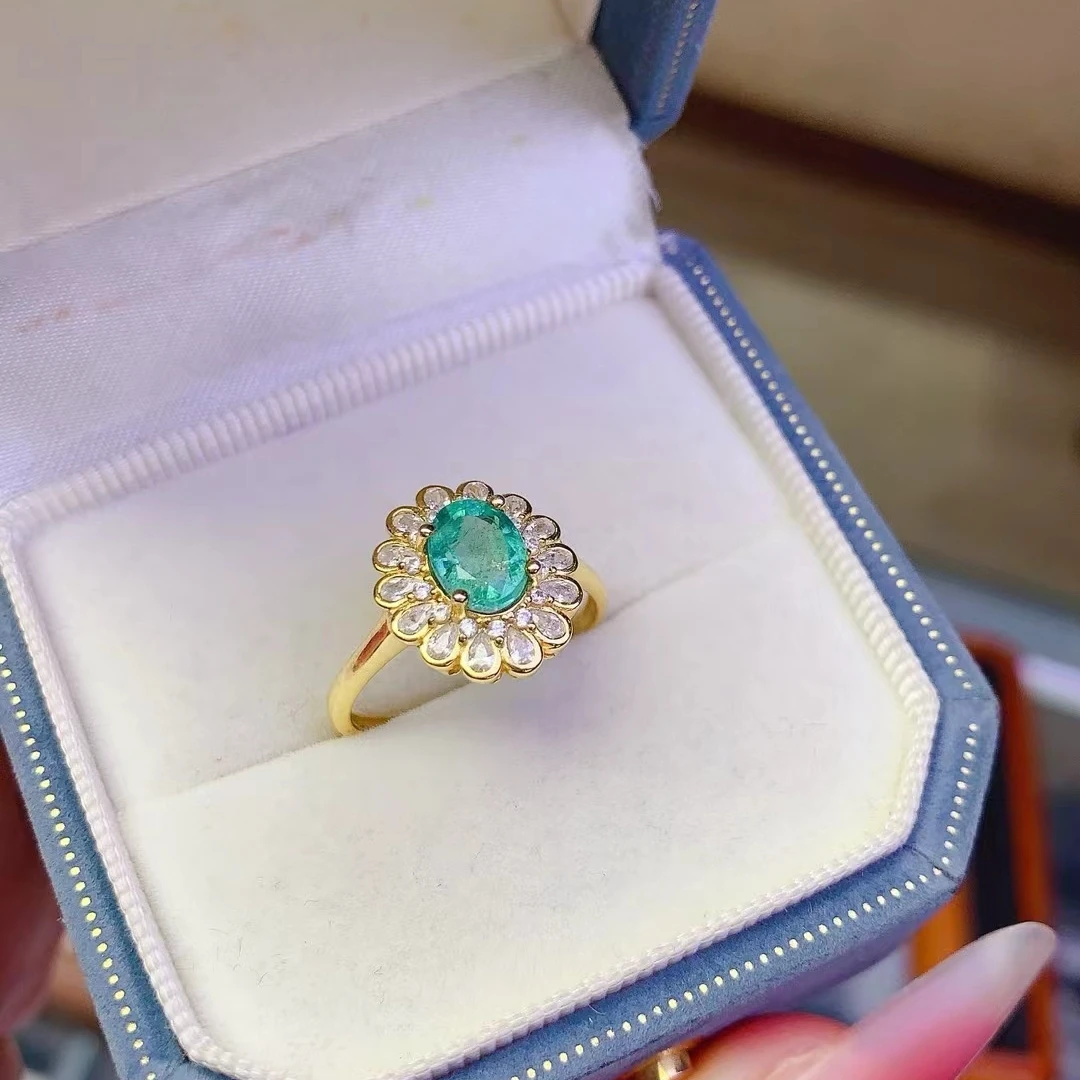 KJJEAXCMY Anello con smeraldo naturale S925 Argento sterling brillante Elegante design semplice Gioielli di fascia alta Bestseller per il compleanno