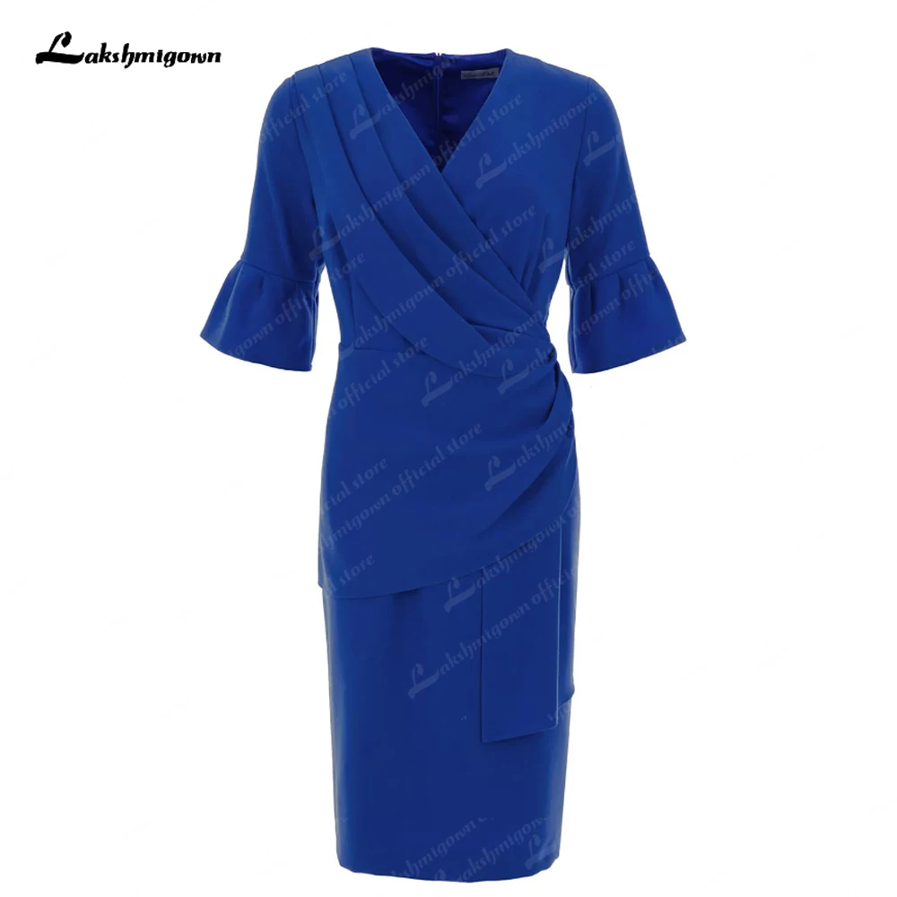 Azul marinho elegante mãe da noiva vestidos na altura do joelho v pescoço volta fenda 3/4 sleeveswedding vestido de convidado para festa para mulher