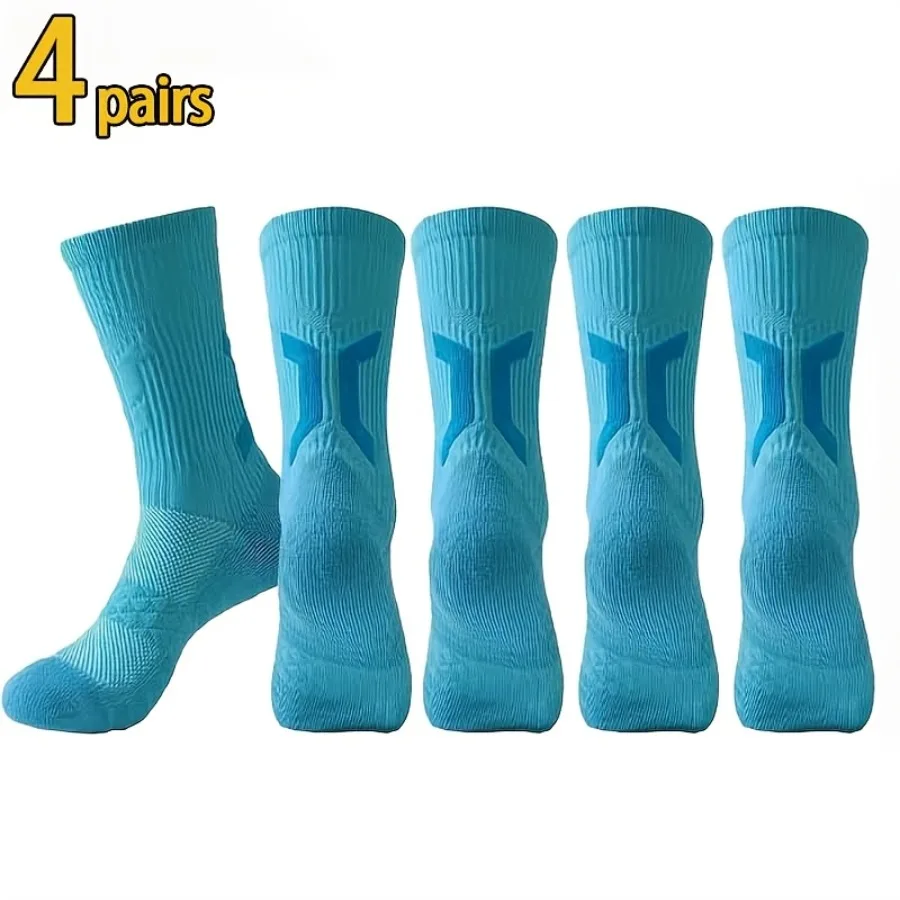 4 Pairs Men'S Compression Athletic Socks, Durable Towel Bottom Basketball Socks, Fashionable 5-Color Fitness Socks