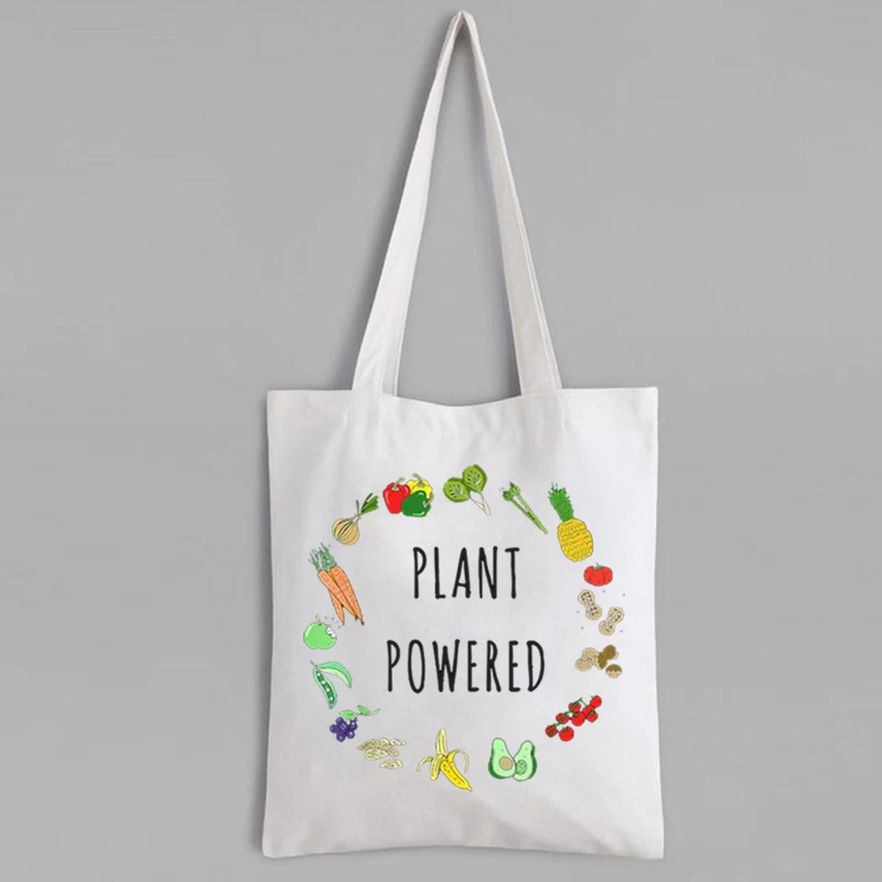 

Vegan Plant Powered Tote Bag Canvas Plant Lover Gift Vegetarian Reusable Bag Plant Based Canvas Bag Gift for Her Vegan Gift