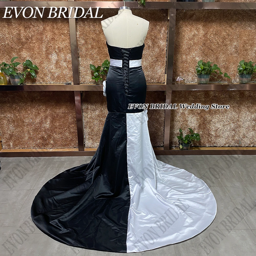 EVON BRIDAL Black And White Flowers Strapless Celebrity Dresses Contrast Color Mermaid 2024 Formal Evening Gown Sweep Train