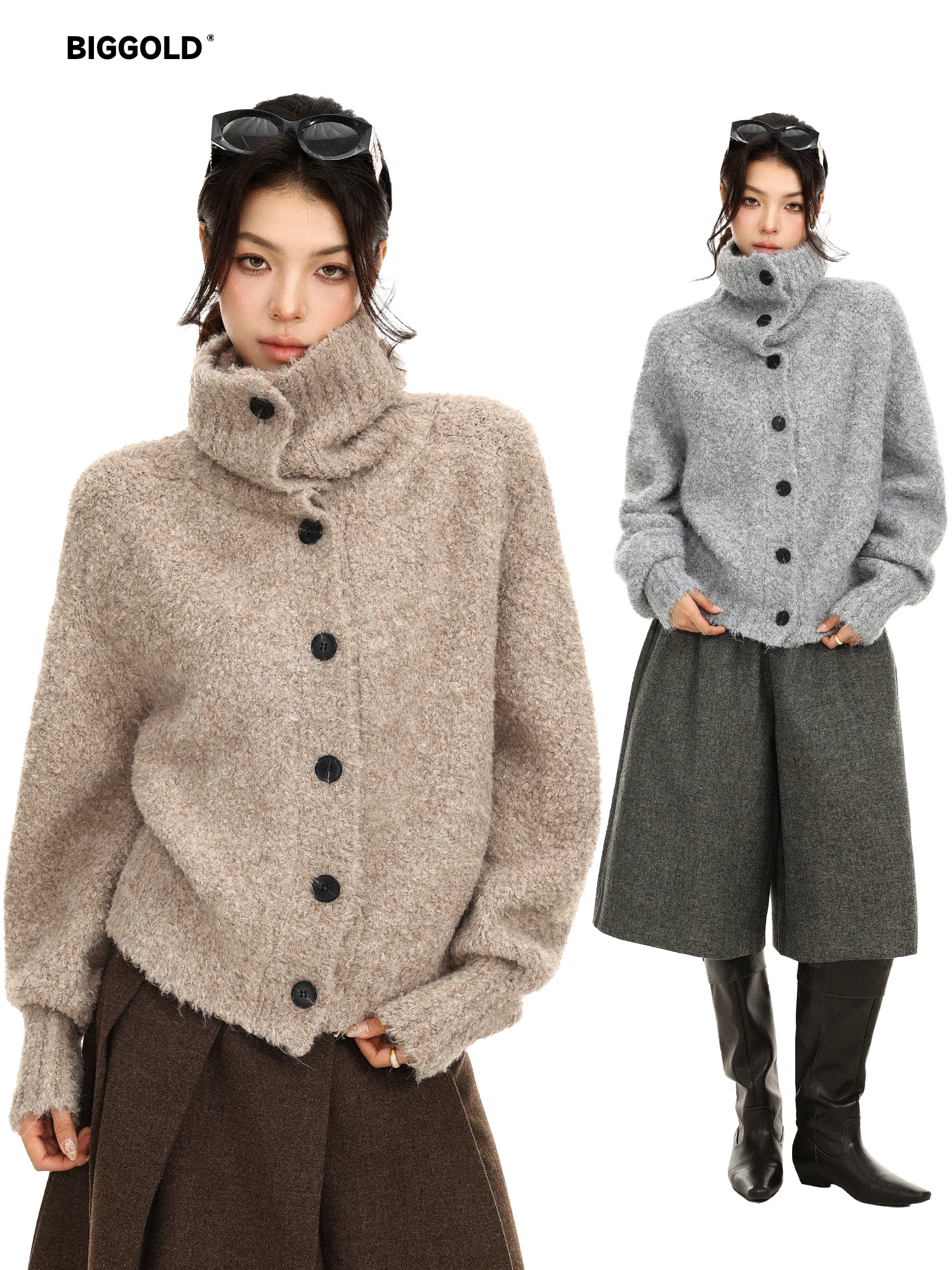Thickened Woolen High Collar Open Cardigan Sweater Women's Soft Lazy Style Top Autumn Winter Warm Long Sleeve Regular Fit