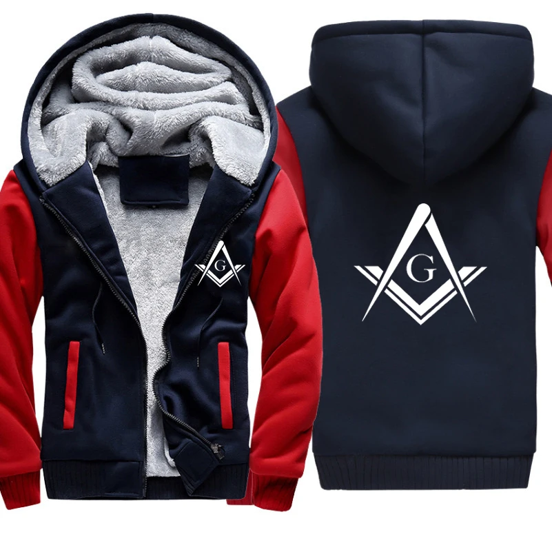 Man's Hoodies Mason Freemasonry Print Jacket Men Casual Winter Thicken Warm Fleece cotton Zipper Raglan Coat Male Tracksuits