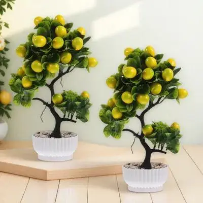 

2Pcs Simulated Lemon Bonsai Fake Potted Tree Artificial Realistic Faux Lemon Decor for Office Home Desk Decoration