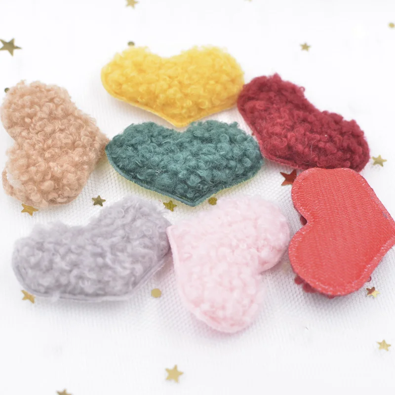 12Pcs Upscale Teddy Plush Padded Patches Soft Heart Appliques for Crafts Clothes Sewing Supplies DIY Hair Clips Accessories