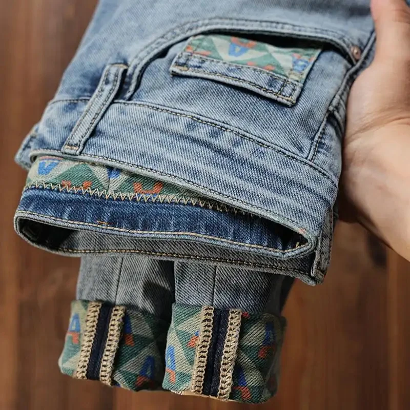 Latest Summer Collection 2026 Men's Thin Denim Jeans with Fashionable Printed Patterns, Slim Fit, Trendy, Comfortable