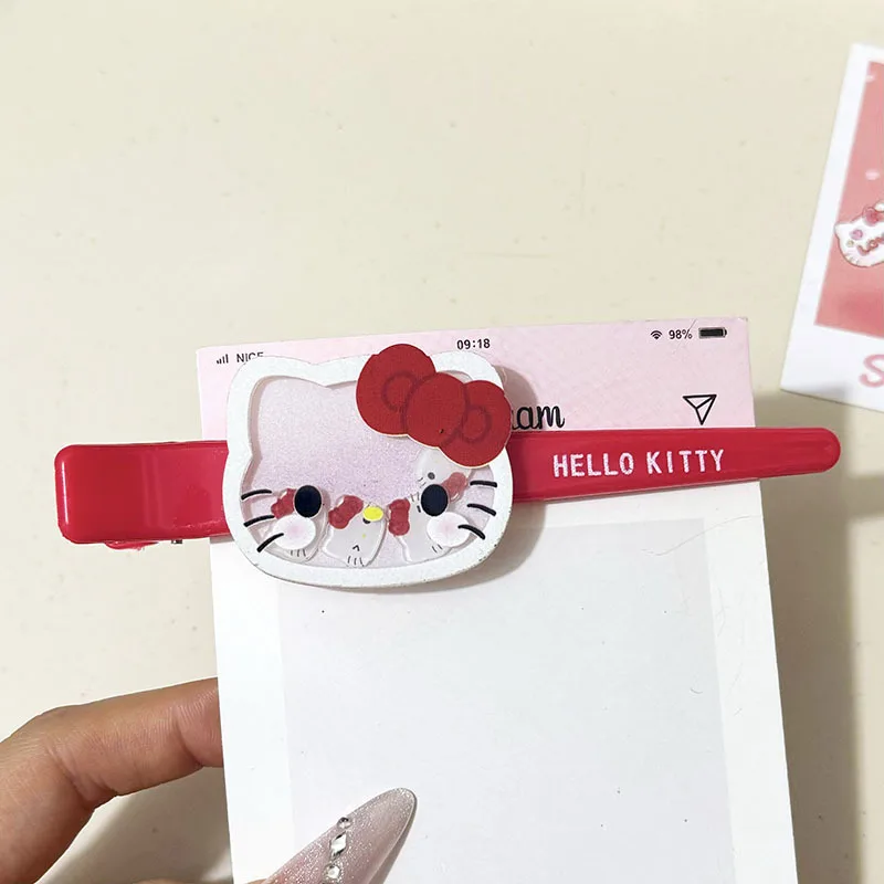 Hello Kitty Hair Clip Shaker Bangs Pin Cartoon Student Side Clip Headwear Ornament Gift Girls Fans Kawaii Accessory Red Bow view 3