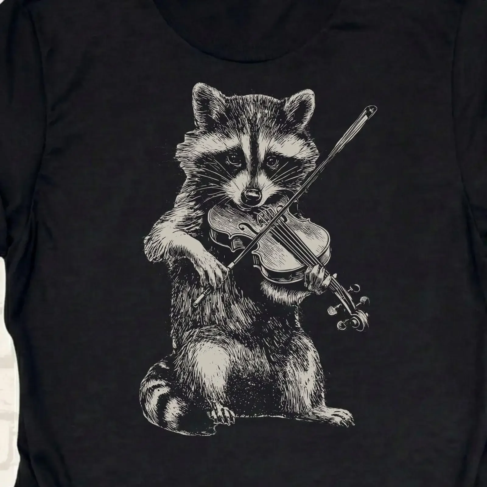Raccoon Violin T Shirt Vintage Fiddle Musician Cottagecore Clothing Trash Panda vintage Washed Casual graphic Stretched