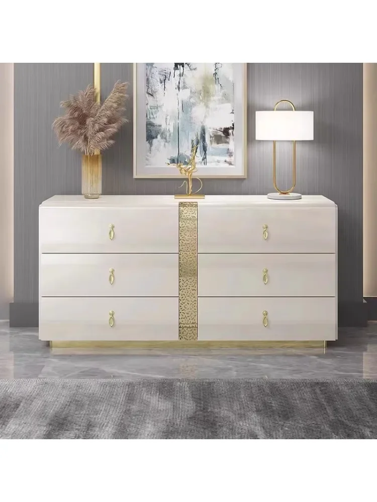 

Легкий роскошный комод из цельного дерева в итальянском стиле с шестью ящиками, шкаф для хранения, шкафчик для гостиной, сервант, входной фойе