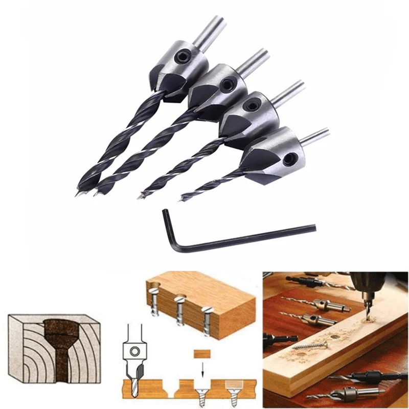 

3mm-6mm HSS Countersink Drill Bit Set Reamer Woodworking Chamfer Drill Counterbore Pliot Hole Cutter Screw Hole Drill