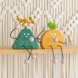 Creative Cute Cartoon Wooden Figure Figurines Desktop Shelf Small Ornament Home Room Office Shelf Corner Decor Birthday Gifts