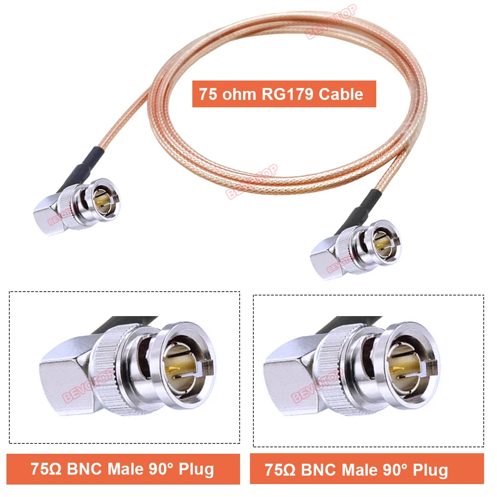 RG179 câble 75 Ohm BNC mâle à Angle droit vers BNC mâle connecteur adaptateur pour caméra vidéo SDI caméscope HD-SDI/3G-SDI/4K/8K