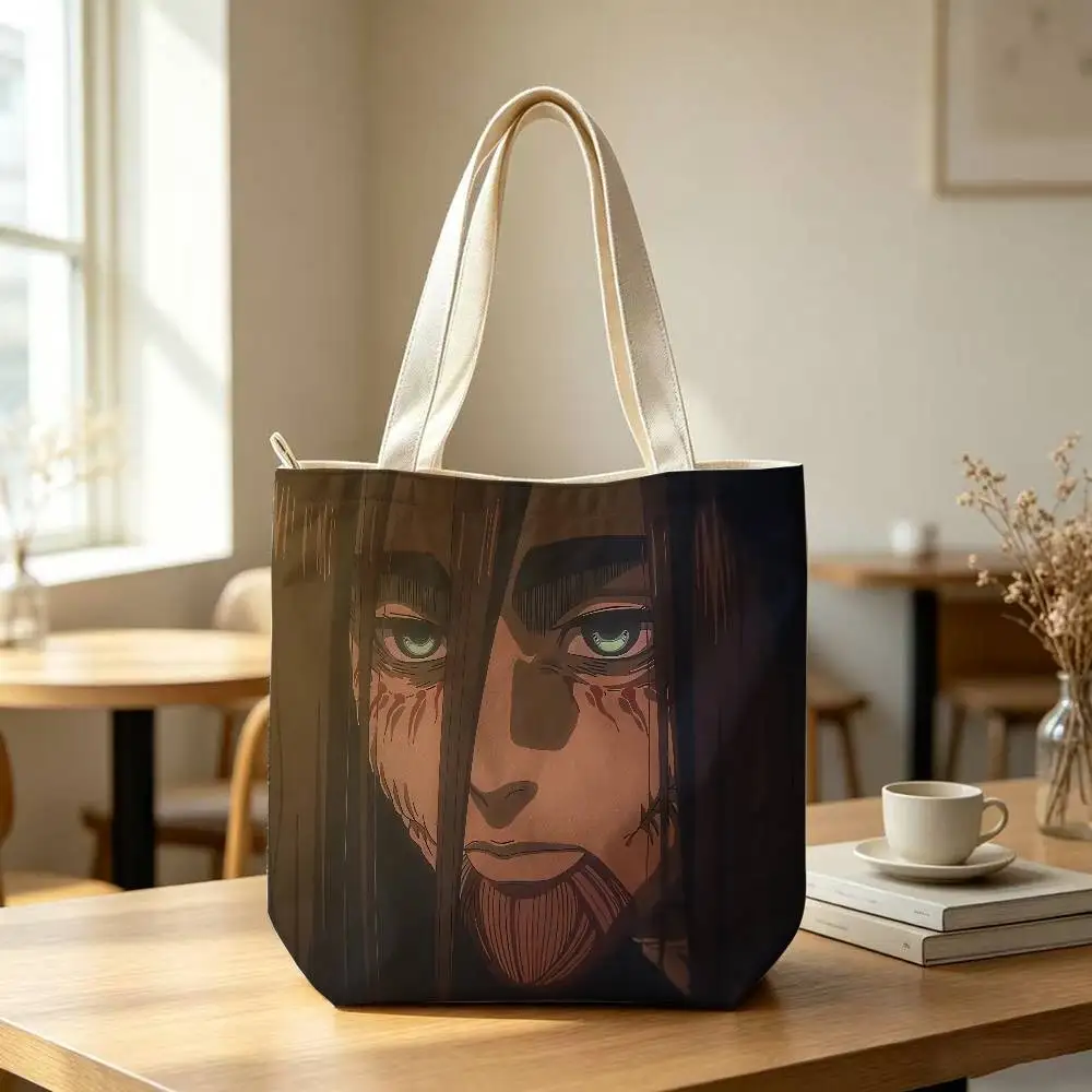 Attack on Titan Eren Yeager Anime Tote Bag for Women Reusable Shopping Tote Bag Zippered Shoulder Bags Print 6
