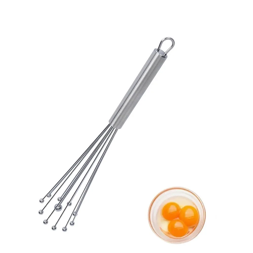 

C5 10/12Inch Manual Egg Beater Stainless Steel Ball Mixer Easy To Clean Reusable Metal Egg Beater Cooking Mixing Kitchen Gadgets