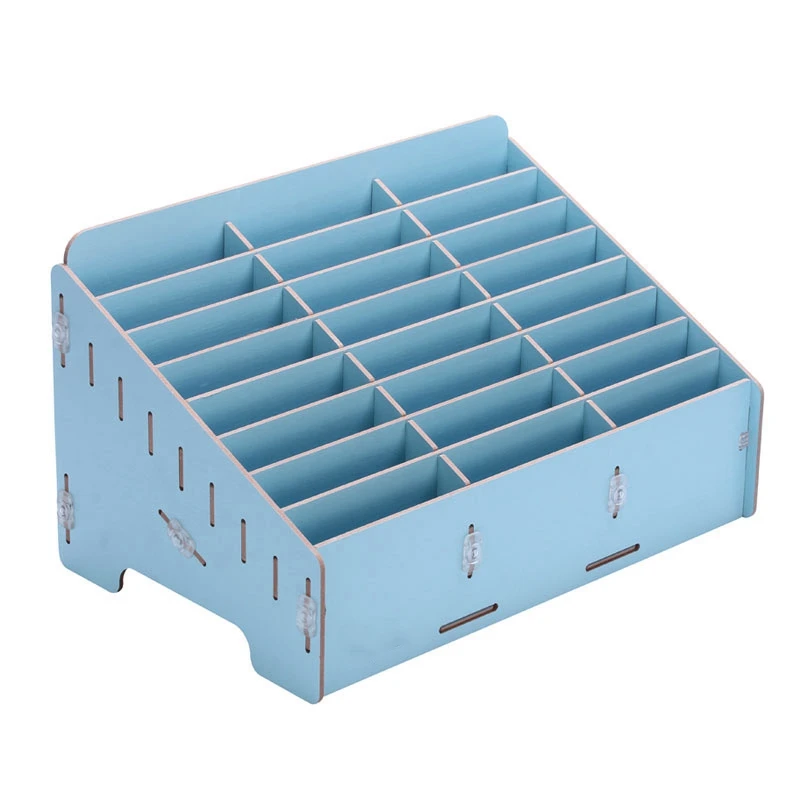 กล่องเก็บเดสก์ท็อปไม้24ช่องกล่องเก็บการจัดการโทรศัพท์มือถือกล่องเก็บตั้งโต๊ะสำนักงานแบบสร้างสรรค์การประชุม